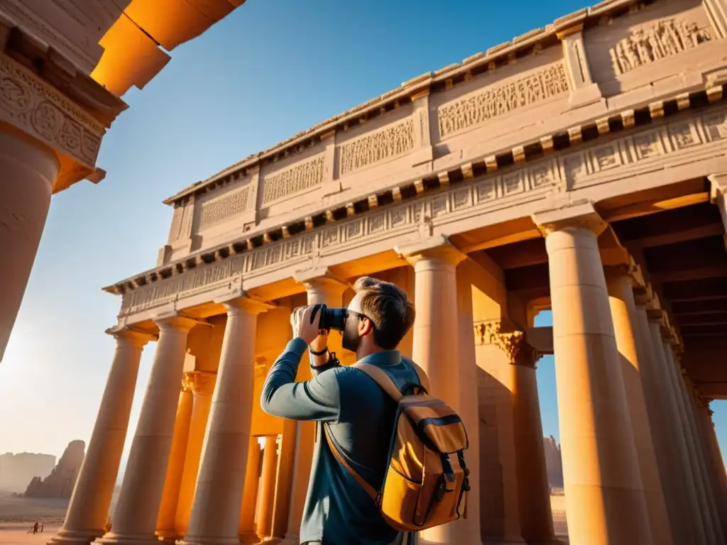 Un fotógrafo profesional capturando la grandeza arquitectónica con una cámara DSLR de alta gama