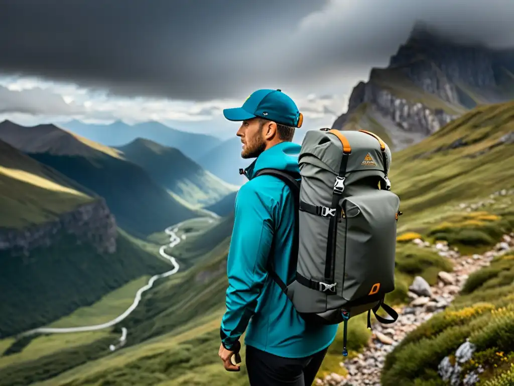 Un fotógrafo profesional lleva la mejor funda para fotografía exterior, protegiendo su cámara en un paisaje montañoso impresionante