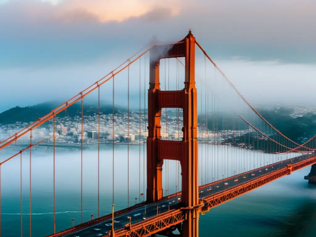 Fotógrafo de viajes captura la mística y grandiosidad del puente emblemático Golden Gate en San Francisco en una mañana neblinosa