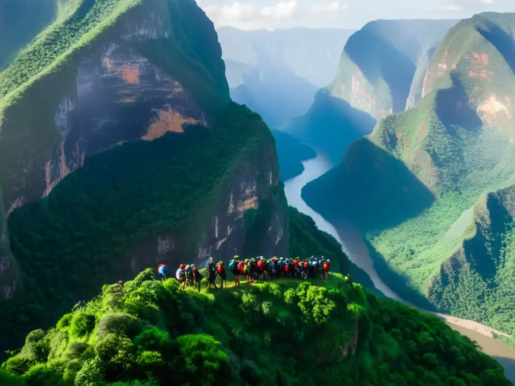 Grupo de excursionistas en el Cañón del Sumidero, listos para iniciar la ruta senderismo Puente de la Confianza