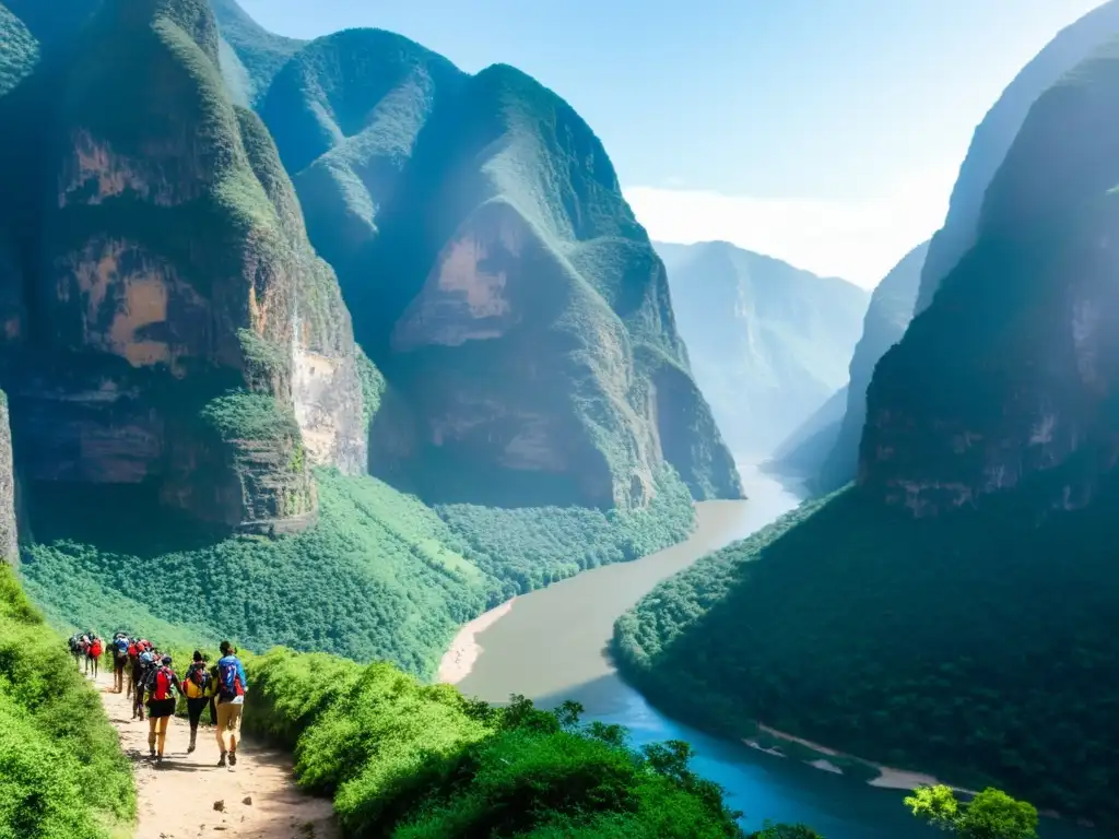 Un grupo de excursionistas en la Ruta senderismo Puente de la Confianza, asombrados por la impresionante belleza del Cañón del Sumidero