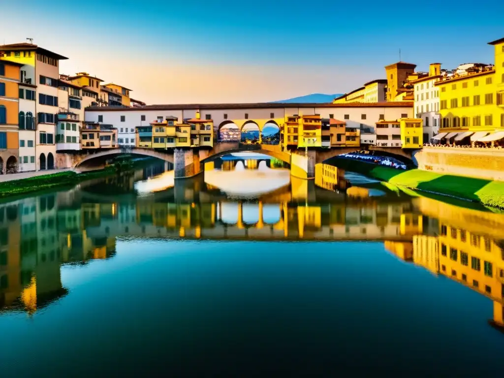 Hermosa imagen al atardecer del Puente de Santa Trinita en Florencia, resaltando la historia artística del puente renacentista