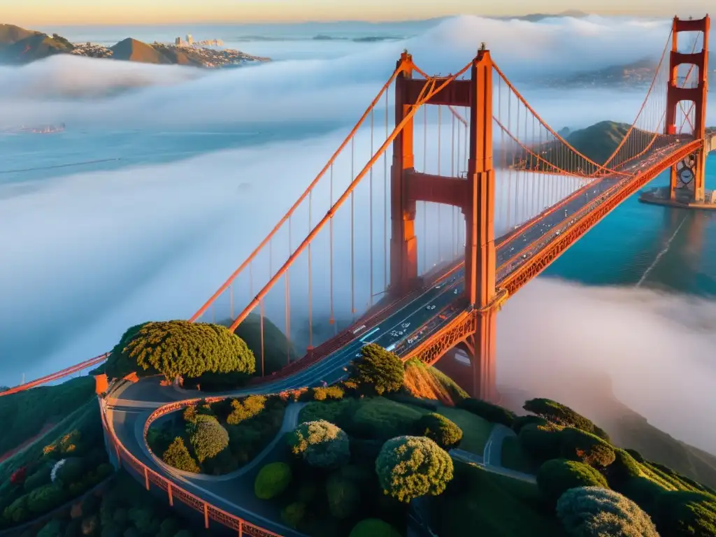 La icónica belleza del Golden Gate Bridge emerge en la neblina, destacando su historia y arquitectura como parte vital del paisaje urbano