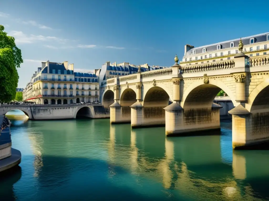 Pont Neuf en París, puente icónico que inspira arte, con hermosa arquitectura, el río Sena y la atmósfera romántica de la ciudad