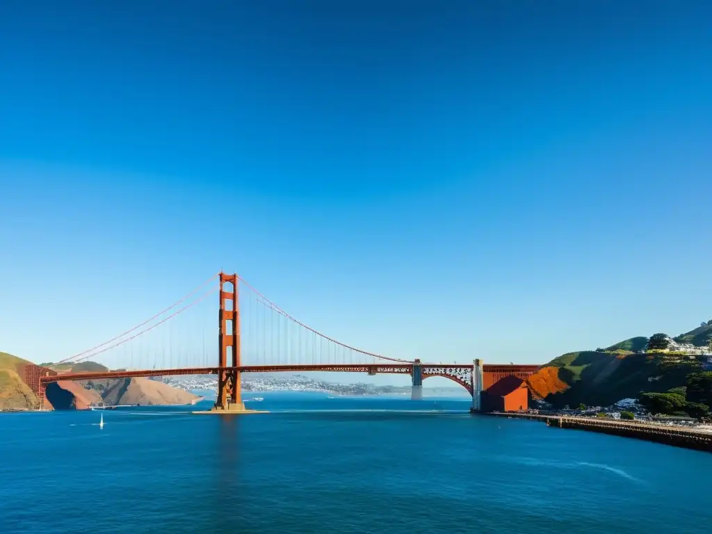 El icónico puente Golden Gate en San Francisco, con sus cables de suspensión rojo anaranjados y el impresionante impacto cultural de su estructura