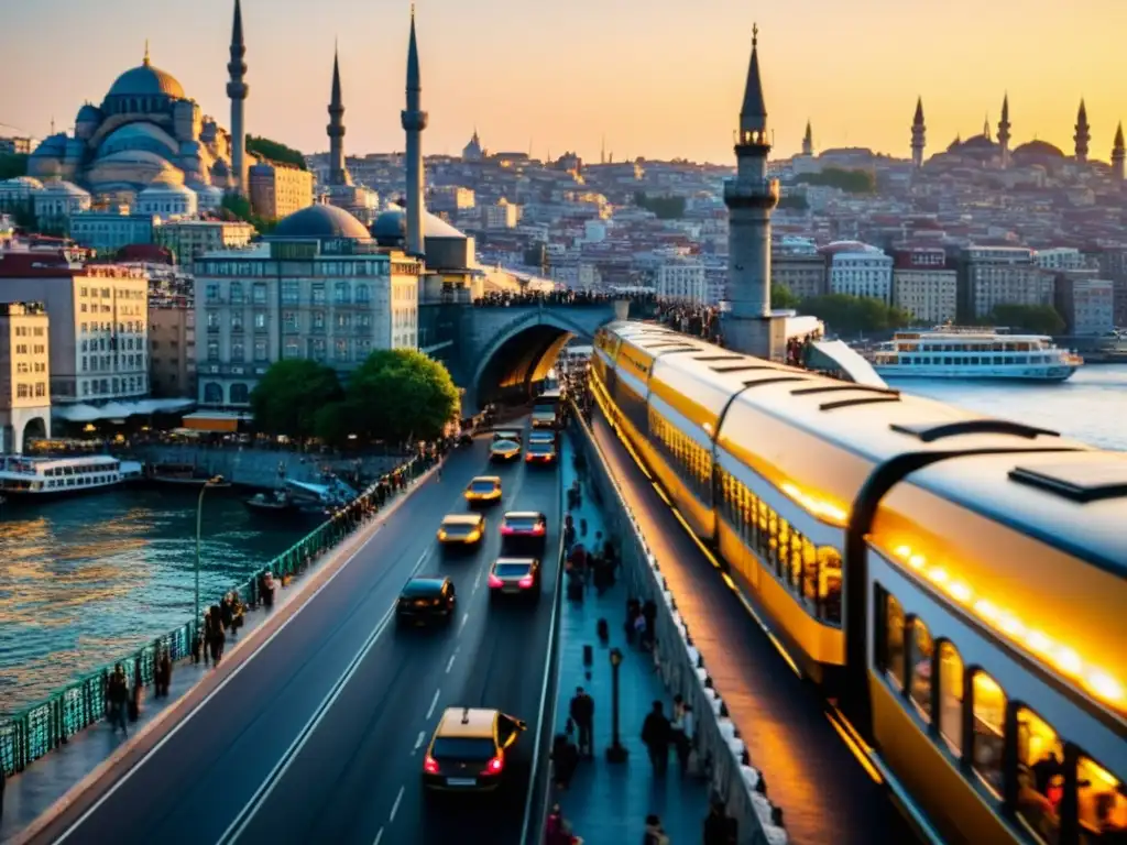 El icónico Puente Galata une Estambul sobre el Cuerno de Oro al atardecer, simbolizando conexión y unidad