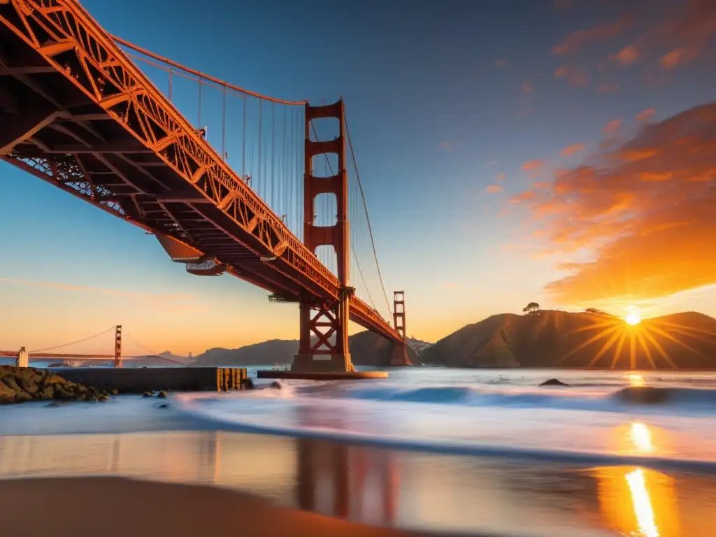 El icónico Puente Golden Gate destaca majestuoso en el atardecer, reflejando su impacto cultural