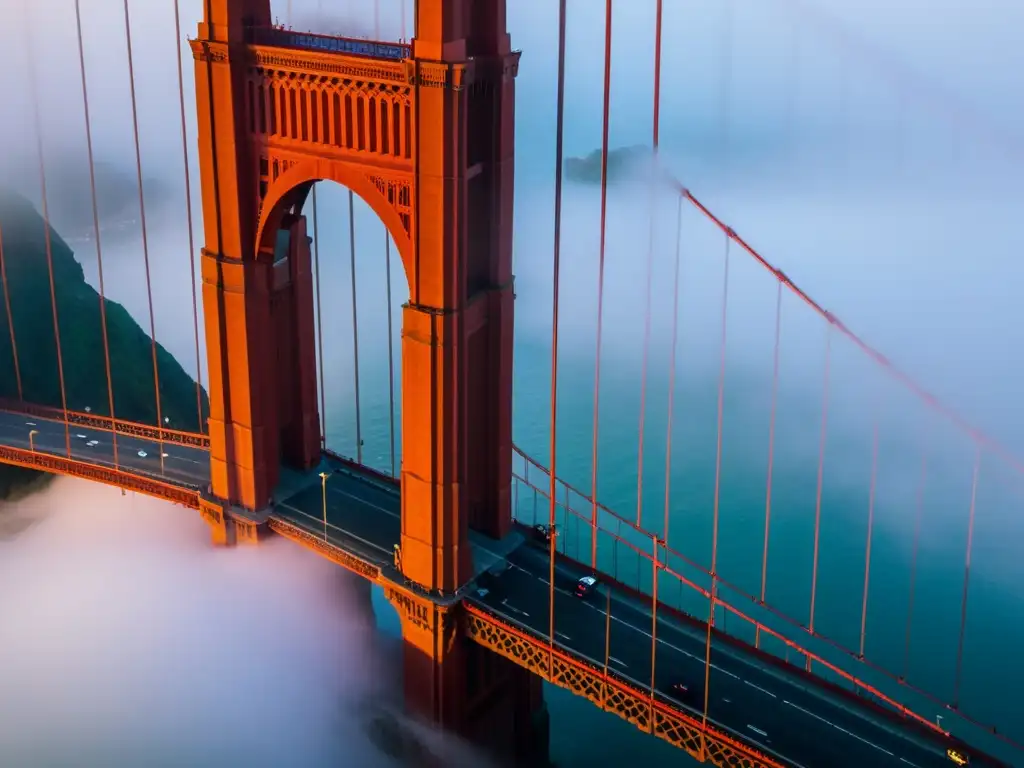 El icónico Puente Golden Gate emerge majestuoso entre la neblina matutina, impacto cultural de puentes icónicos