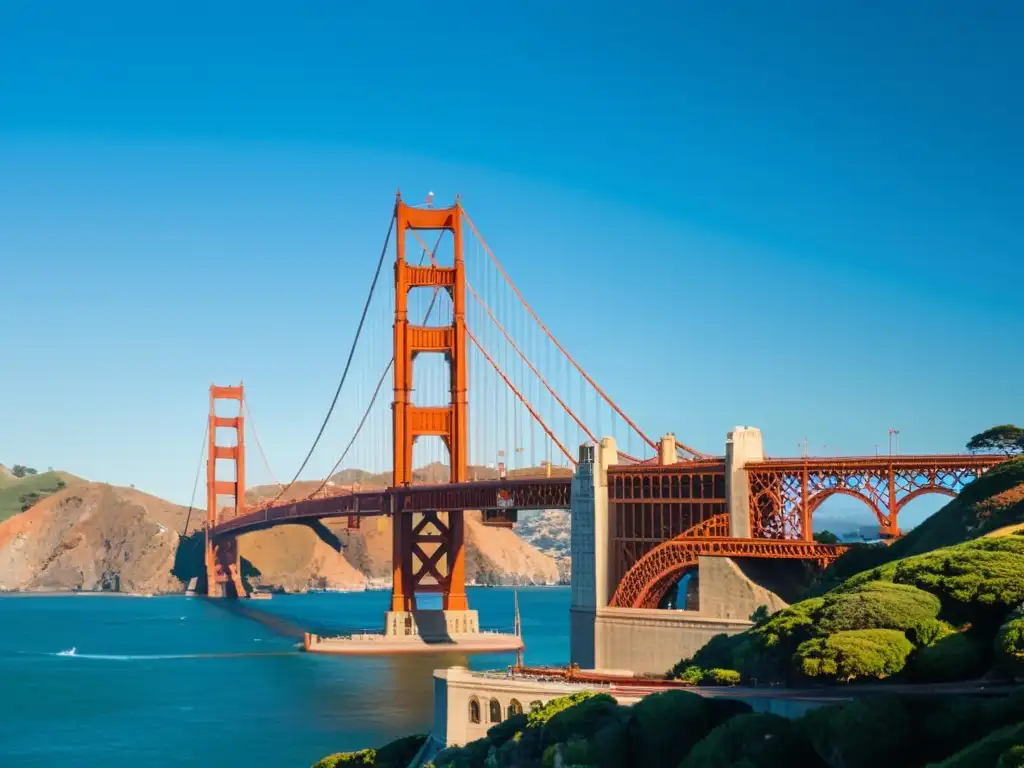 El icónico Puente Golden Gate en San Francisco, majestuoso sobre el océano Pacífico, bañado por la cálida luz del sol