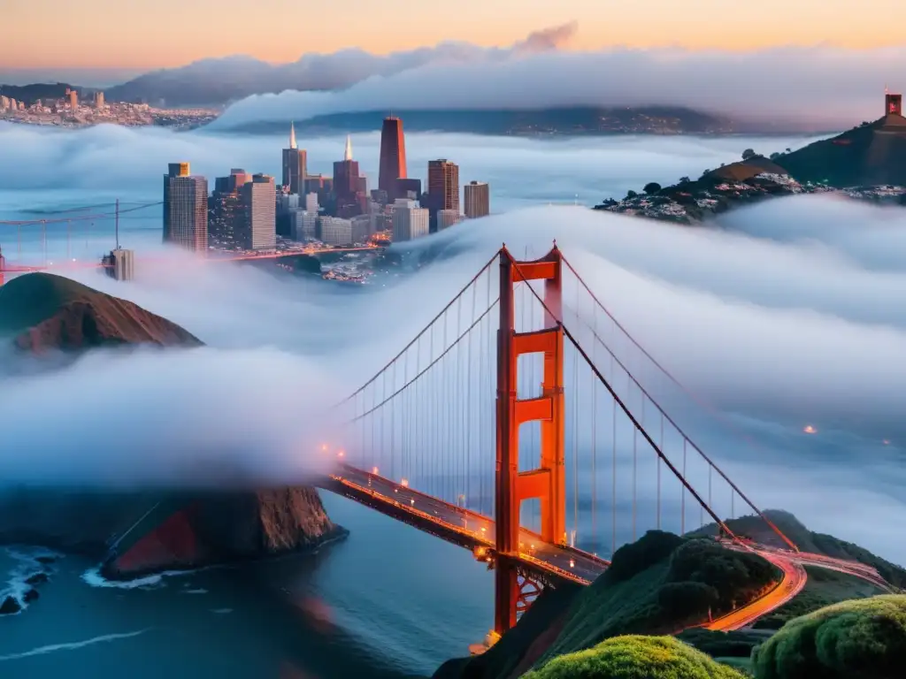 El icónico puente Golden Gate emerge entre la neblina de San Francisco, destacando su impacto cultural de puentes famosos