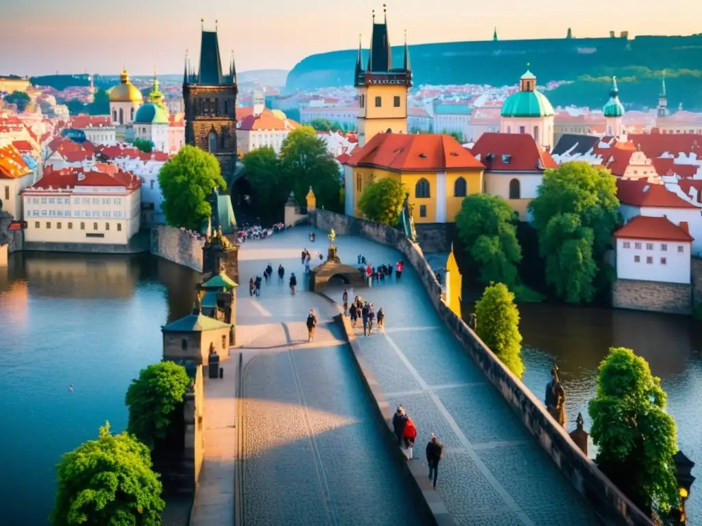 El icónico Puente de Carlos en Praga, con su arquitectura gótica y estatuas históricas