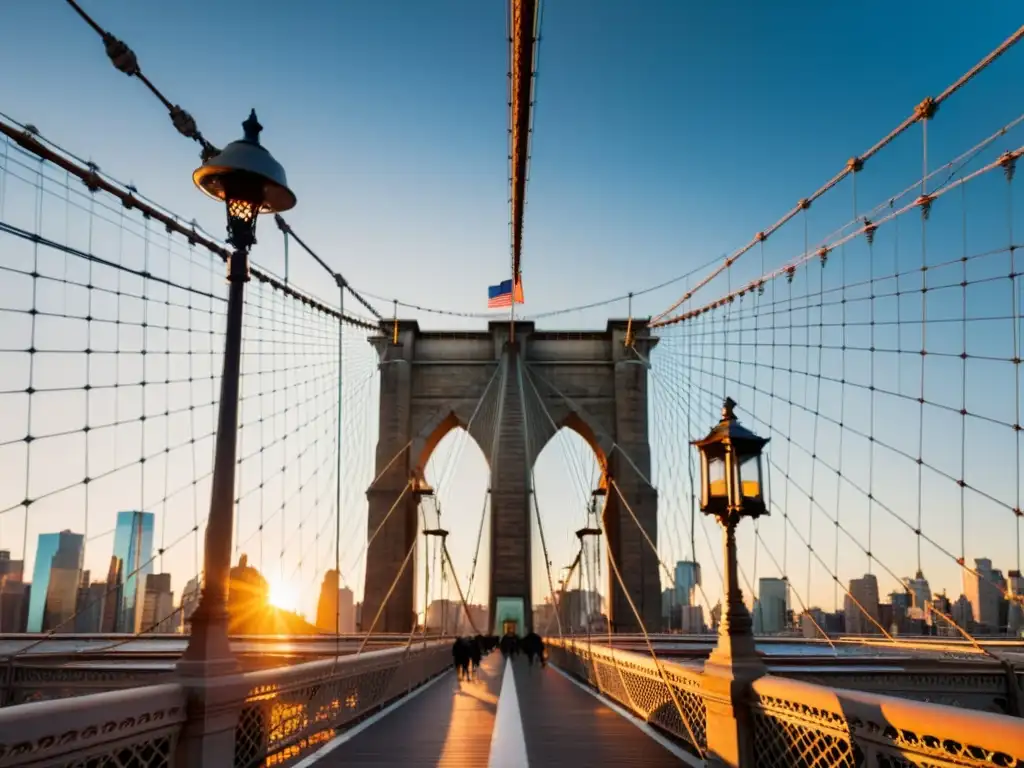 El icónico Puente de Brooklyn al anochecer, destacando su diseño majestuoso y significado cultural puentes icónicos