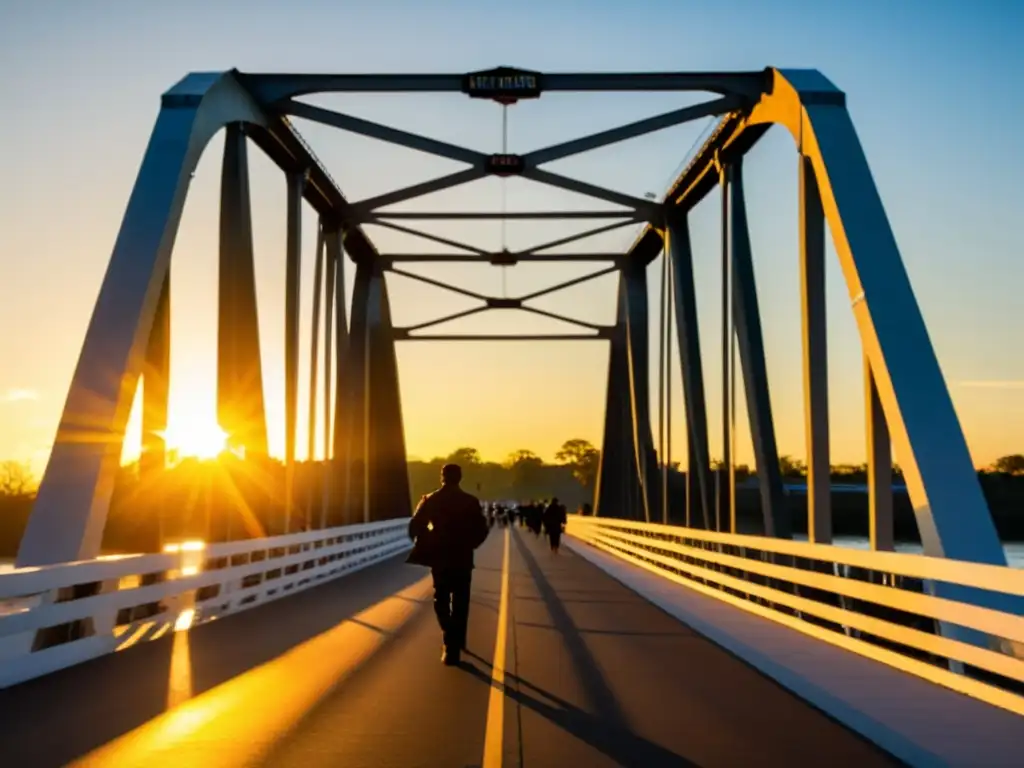 El icónico Puente de Selma a Montgomery derechos civiles brilla con la luz del atardecer, testamento visual de la lucha por la igualdad