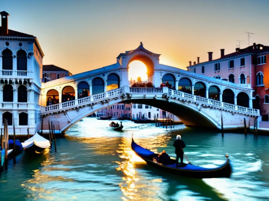 El icónico Puente de los Suspiros en Venecia, bañado por la cálida luz dorada del atardecer