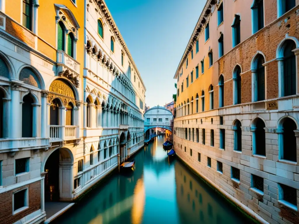 El icónico Puente de los Suspiros en Venecia, Italia, bañado por la cálido atardecer
