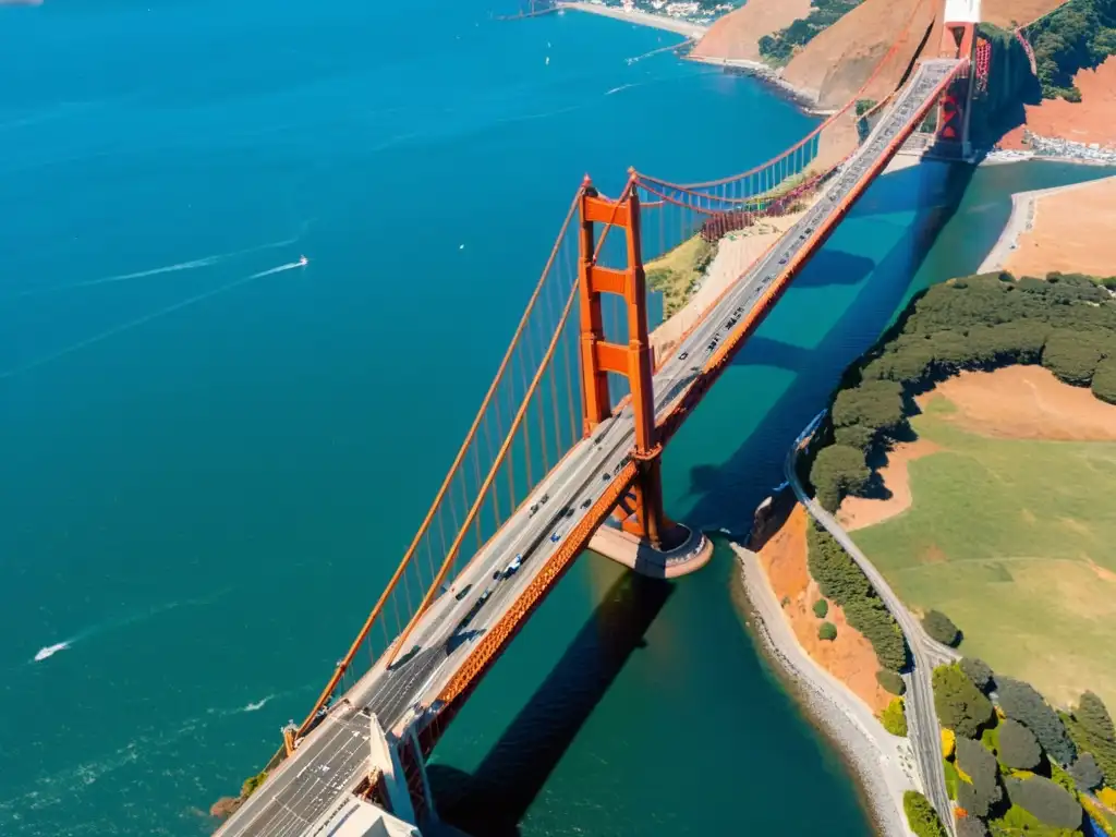 El icónico Puente Golden Gate en San Francisco, visto desde el aire en un día soleado