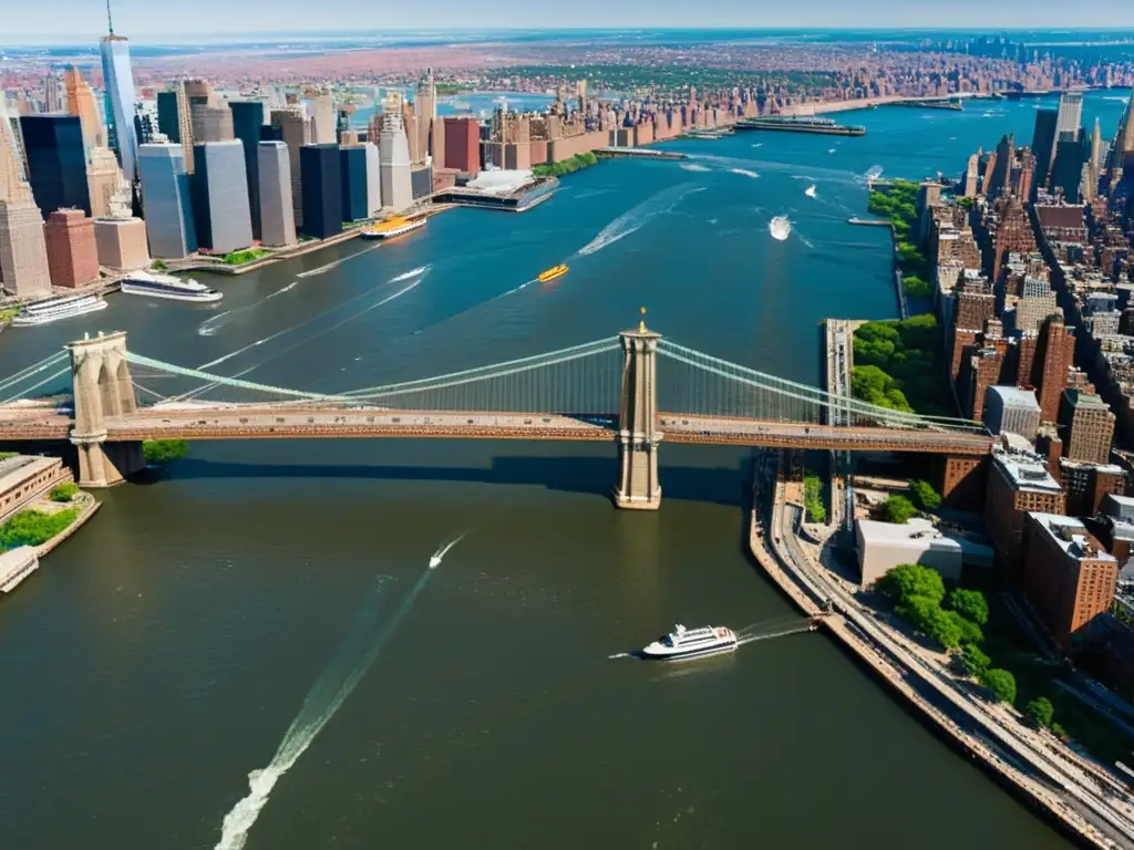 Imagen aérea impresionante del Puente de Brooklyn y su impacto cultural en la ciudad de Nueva York