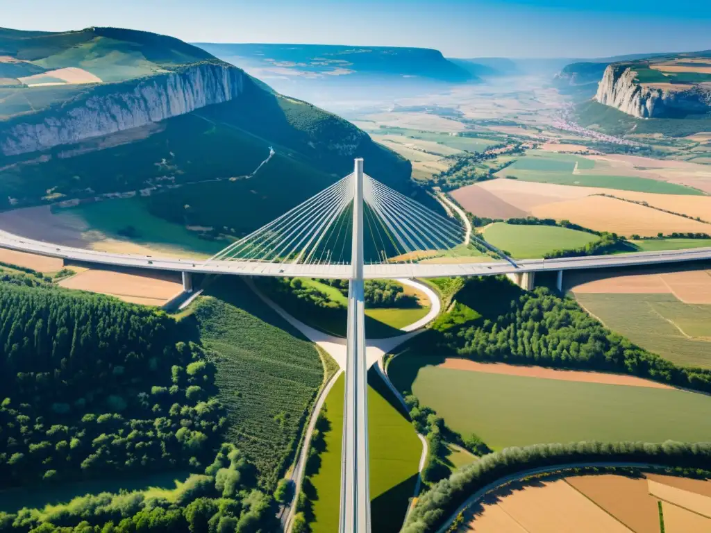 Imagen aérea del Viaducto de Millau en Francia, destacando su diseño innovador y ecológico