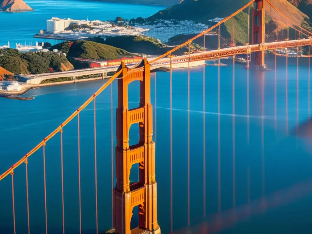 Imagen de un atardecer vibrante sobre el icónico Puente Golden Gate en San Francisco