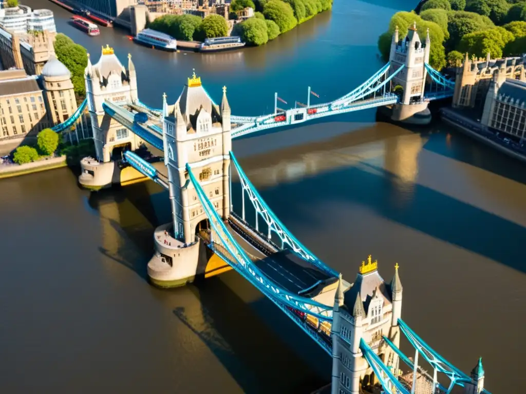 Imagen detallada del icónico Tower Bridge en Londres, con su arquitectura victoriana y detalles góticos