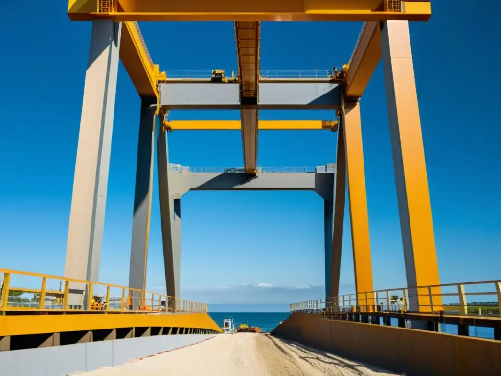 Imagen detallada de la construcción de un puente marino moderno con materiales innovadores para puentes marinos