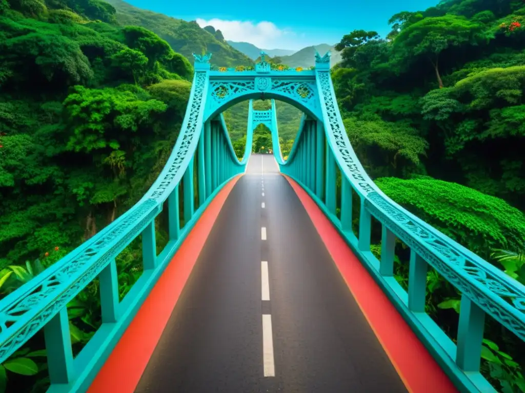 Imagen 8k detallada del icónico puente 'El Puente de los Suspiros' de Cien años de soledad, con su hermosa arquitectura y entorno natural de ensueño