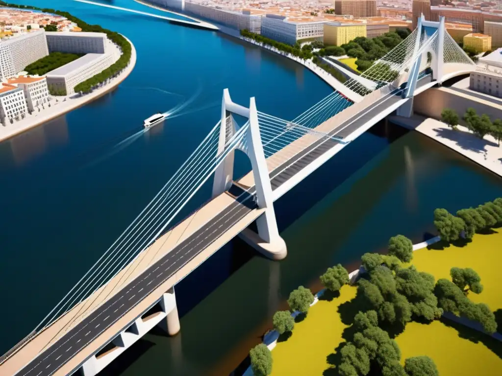 Imagen 3D detallada del innovador diseño del Puente de la Constitución 1812 integrado con su entorno