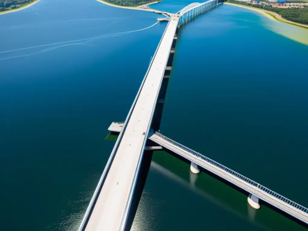 Imagen detallada de un puente flotante moderno resaltando sus materiales y tecnologías innovadoras