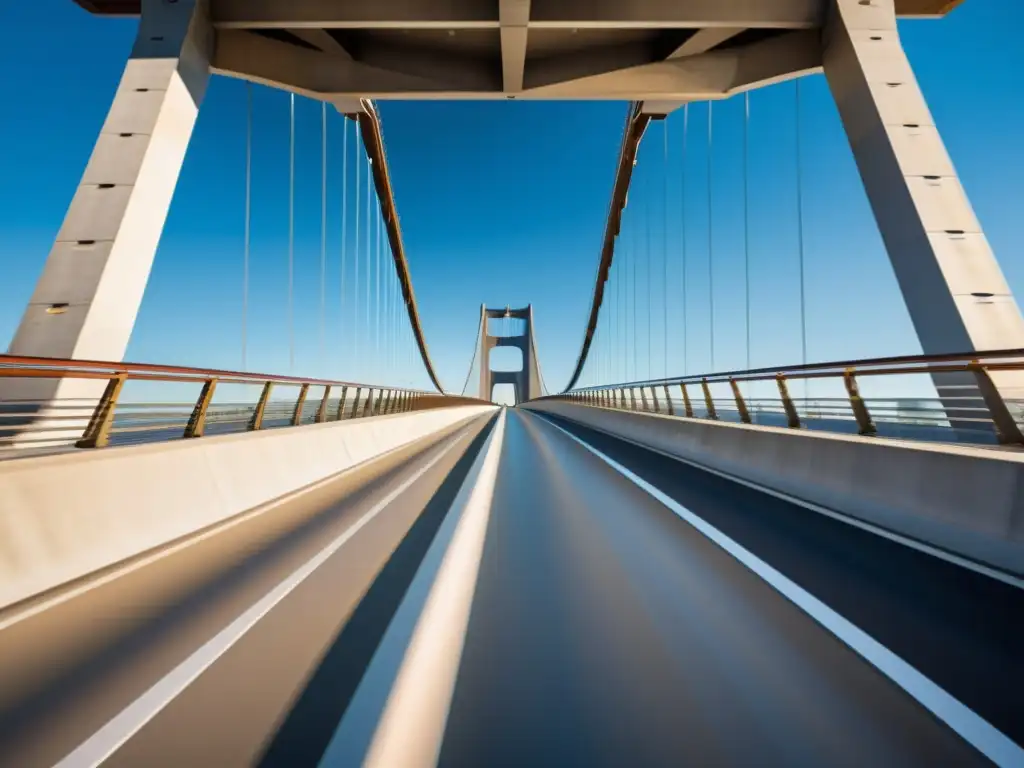 Imagen detallada de un puente moderno, resaltando sus líneas y curvas, ingeniería y arquitectura