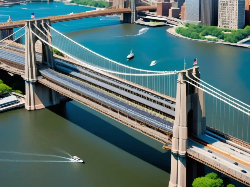 Imagen detallada de sensores de mantenimiento predictivo en el puente de Brooklyn, integrando tecnología avanzada en la estructura urbana