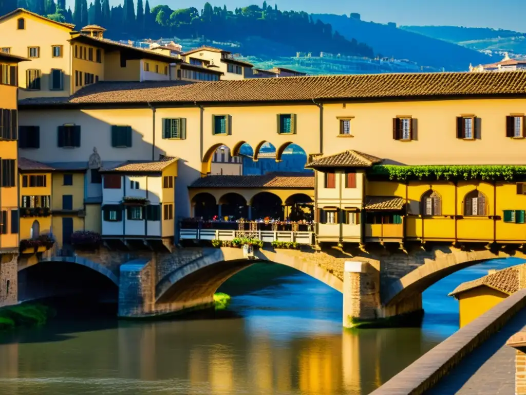 Imagen de los detallados grabados en piedra y altas agujas del Ponte Vecchio en Florencia, Italia