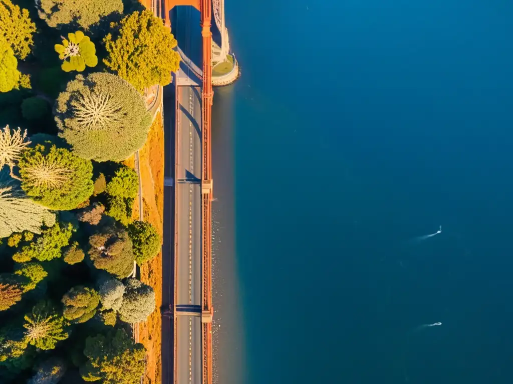 Imagen documental de alta resolución del Puente Golden Gate al atardecer, resaltando su arquitectura e historia icónica