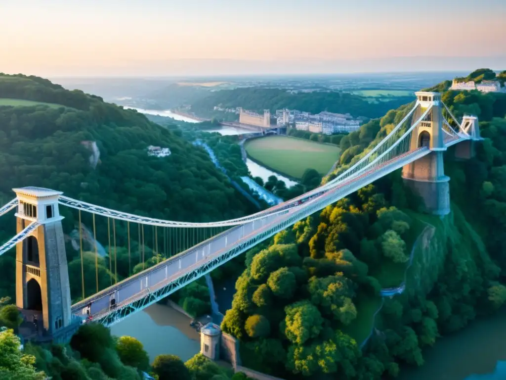 Una imagen documental de alta resolución del icónico Puente Colgante Clifton, resaltando su elegante diseño y abarcando el desfiladero del Avon