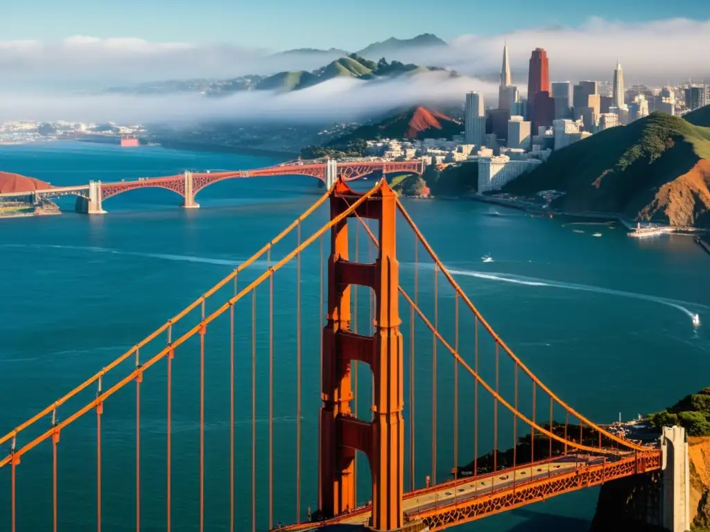 Imagen documental del icónico Puente Golden Gate en San Francisco, destacando su diseño arquitectónico y su influencia en el arte moderno