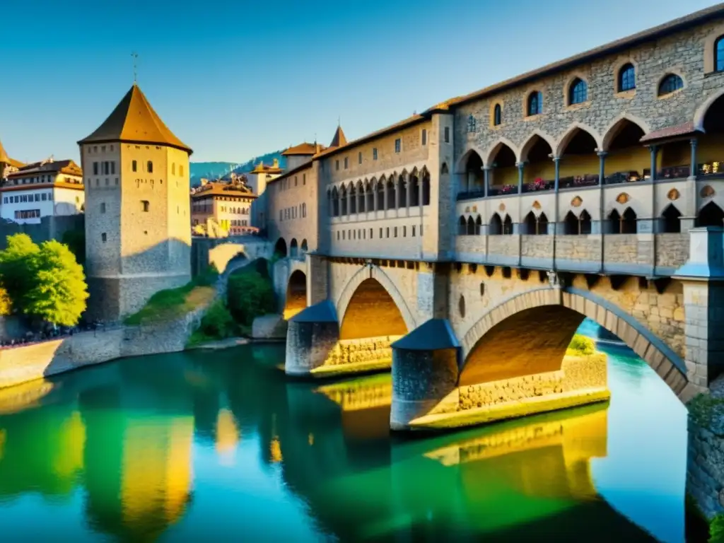 Imagen documental del Puente de la Capilla en Lucerna, resaltando su arquitectura medieval y la belleza histórica en una cálida luz matutina