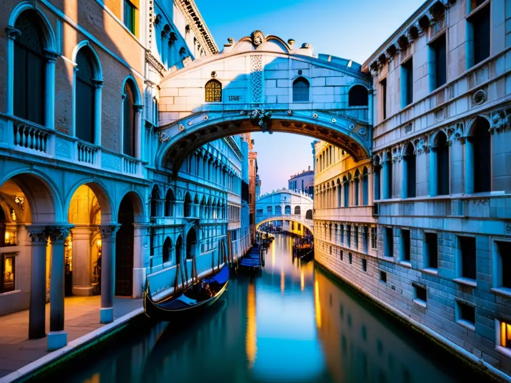 Imagen documental de alta resolución del legendario Puente de los Suspiros en Venecia, resaltando su arquitectura de piedra e intrincado diseño