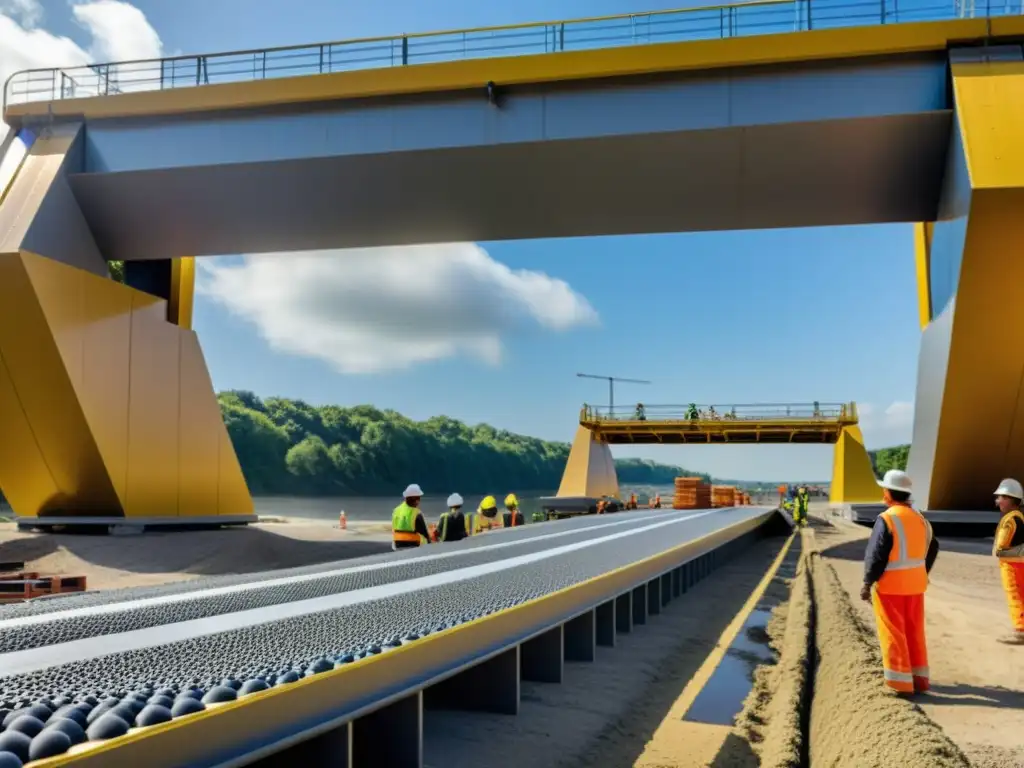 Imagen documental de alta resolución mostrando el uso de espumas metálicas en puentes, resaltando su innovador uso en la construcción