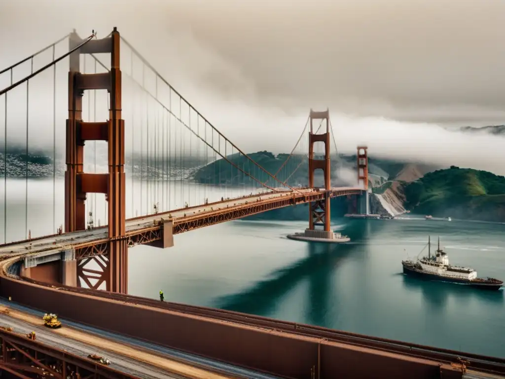 Imagen histórica del Puente Golden Gate en construcción en la década de 1930