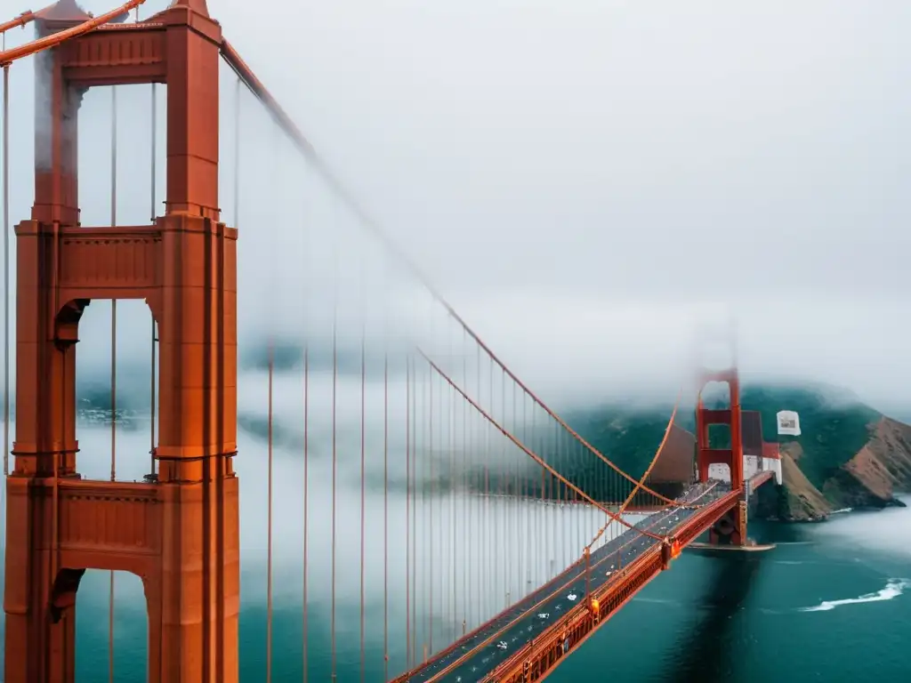 Imagen de la icónica neblina de la mañana en el puente Golden Gate en San Francisco, que transmite misterio y grandiosidad