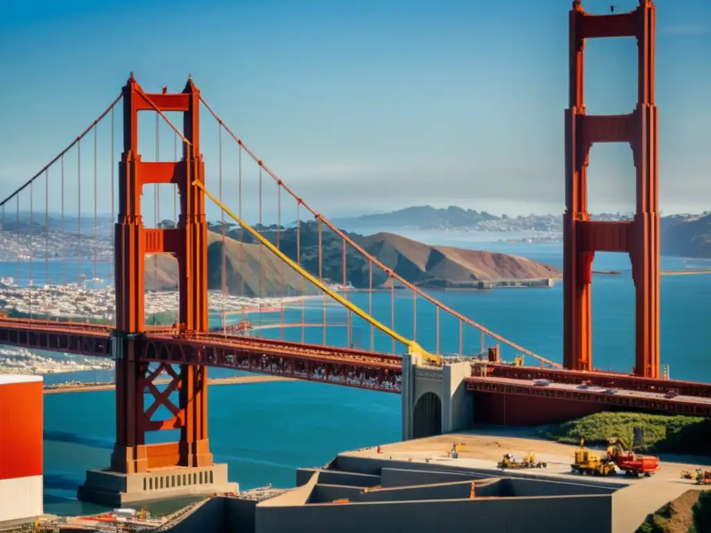 Imagen impactante de la construcción del Puente Golden Gate, mostrando la complejidad y grandeza de este puente monumental y las historias reales detrás de su creación