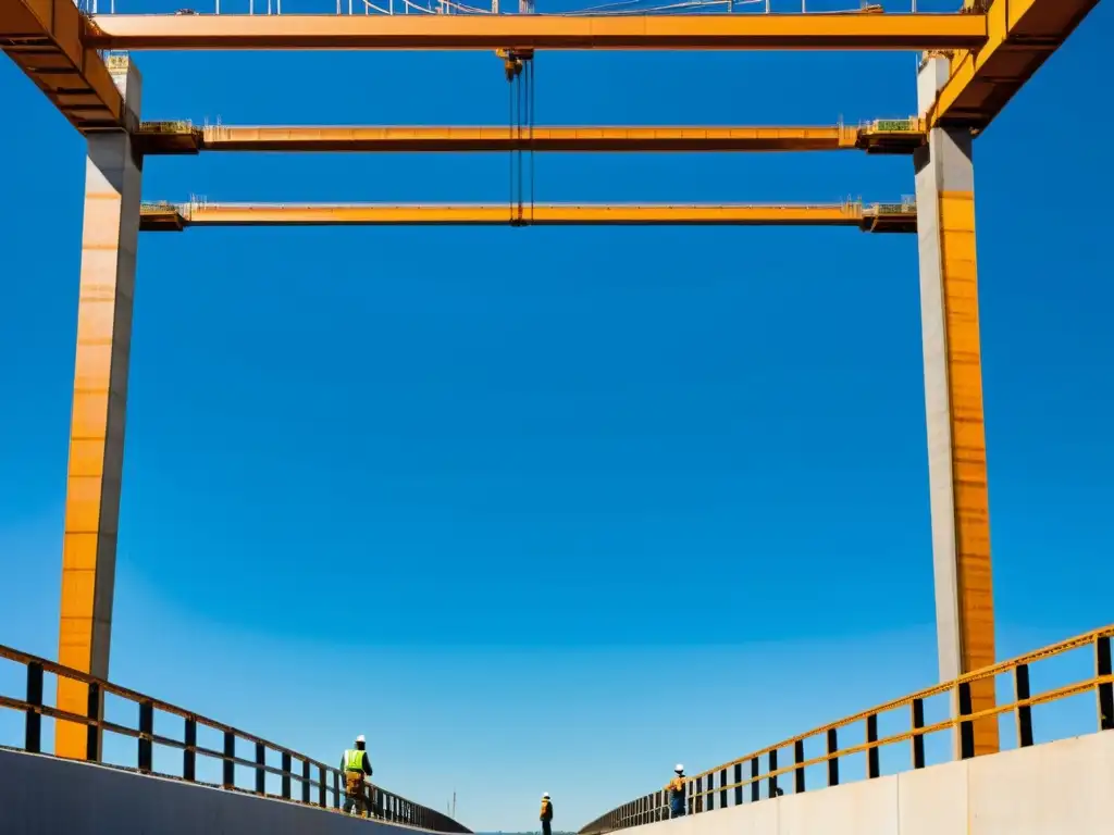 Imagen impactante de la construcción de un puente moderno, resaltando la precisión y complejidad de la ingeniería de puentes