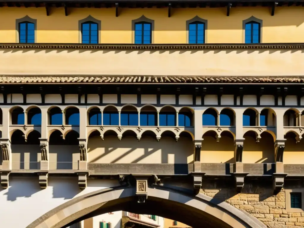 Imagen impactante de los detalles góticos impresionantes del Ponte Vecchio en Florencia, Italia, resaltando la interacción de luz y sombra en la piedra envejecida