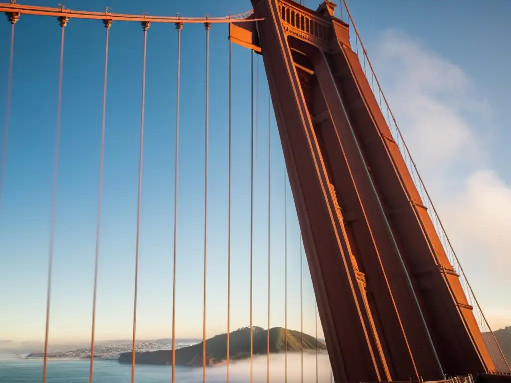 Imagen impactante del Puente Golden Gate en San Francisco, resaltando su estructura en acero y su resistencia ante desastres naturales