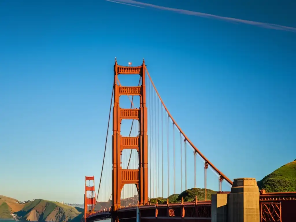 Imagen impactante del Puente Golden Gate en San Francisco, reflejando la grandeza y durabilidad de los puentes de acero Joseph Strauss