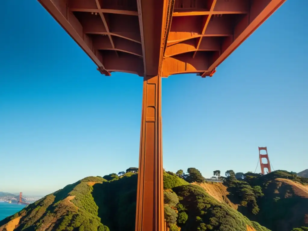 Imagen impactante del icónico Puente Golden Gate en San Francisco, resaltando su arquitectura y el paisaje natural