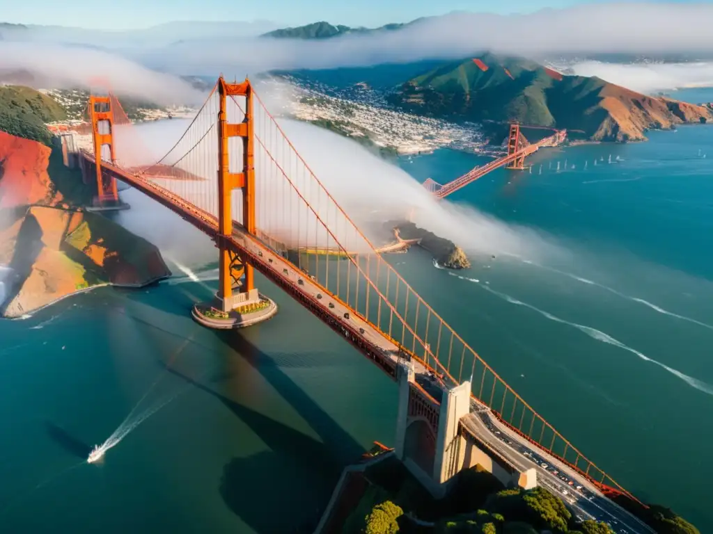 Imagen impactante del icónico puente Golden Gate en San Francisco, destacando su impacto cultural en la arquitectura y la sociedad