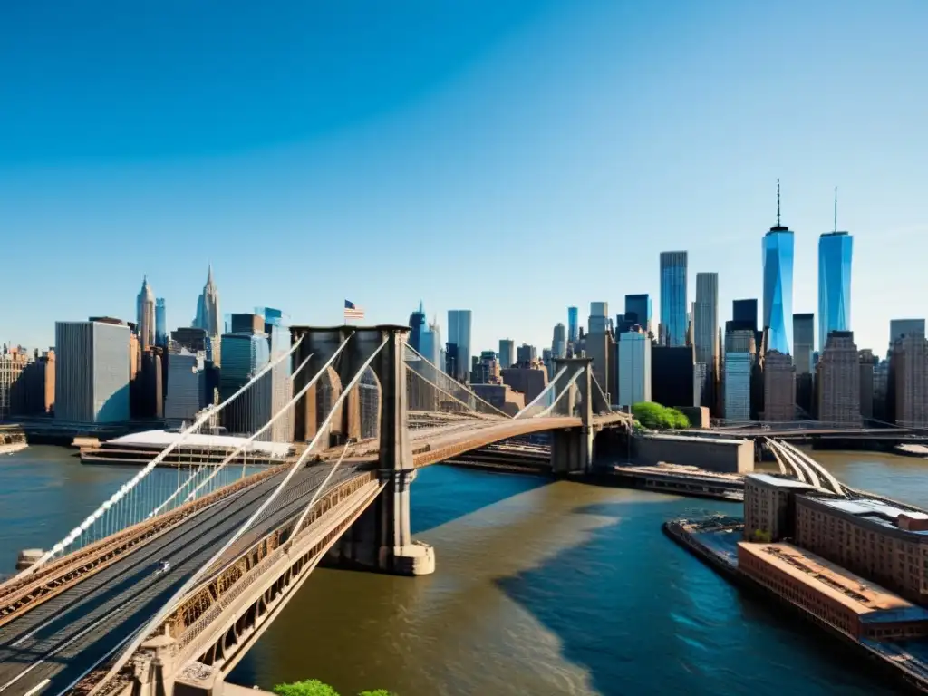 Imagen impactante del icónico Puente de Brooklyn sobre el río Este en Nueva York