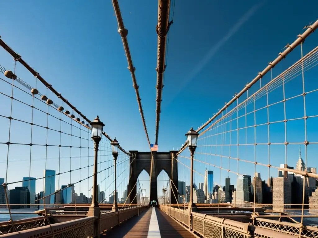 Imagen impactante del icónico Puente de Brooklyn en Nueva York, resaltando su grandiosidad y simbolismo como puente icónico en la literatura