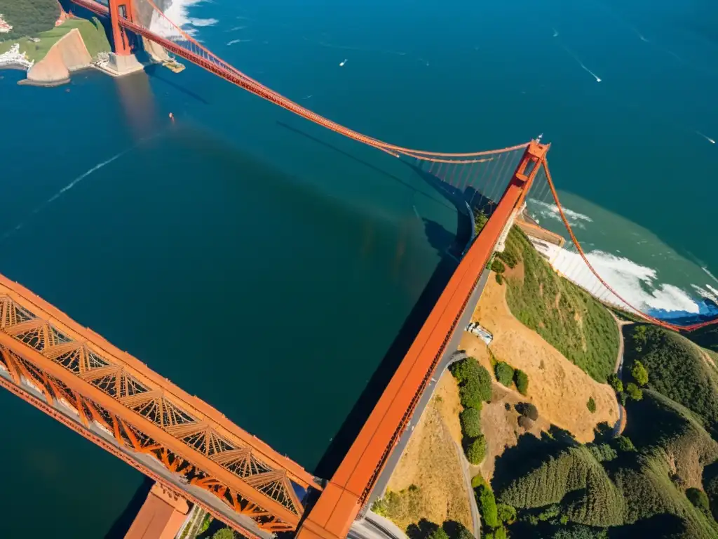 Imagen impactante del puente Golden Gate, mostrando la majestuosidad de su diseño artístico y su entorno natural en la bahía de San Francisco