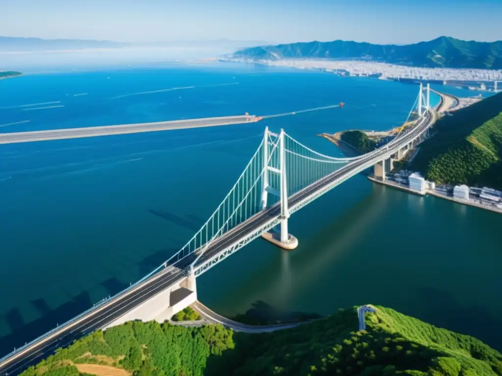 Imagen impactante del Puente AkashiKaikyo en Japón, destacando su majestuosidad y su integración armoniosa en el entorno